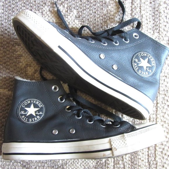 Converse Shoes - Converse All Star Chuck Taylor Leather High Tops, Black, W Size 7, M size 5
